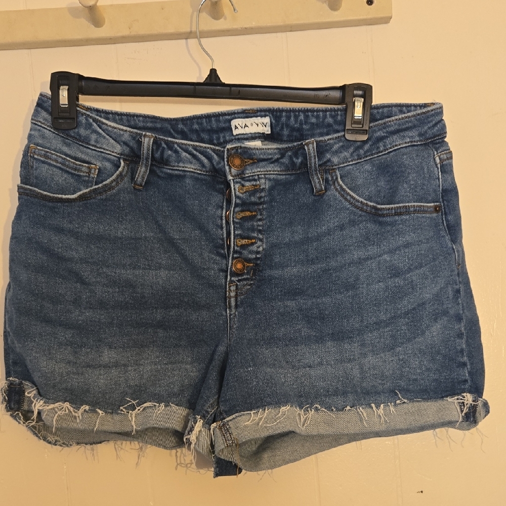 Ava & Viv Full Button Fly Dark Wash  Blue Jean Shorts